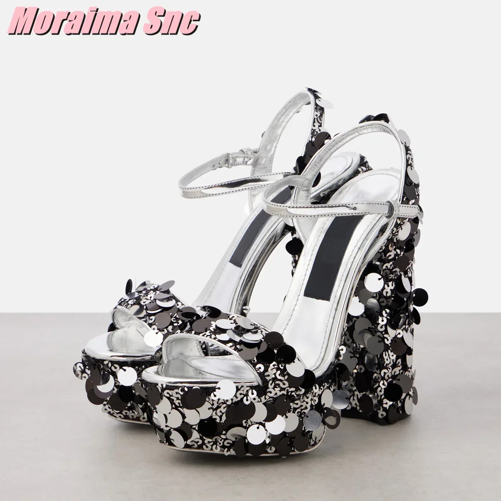 Summer Clothing Stores - Sandalias de Plataforma con Lentejuelas Brillantes,